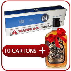 10 Cartons of L&M Box Blue + Chivas Regal 12 Y.O. Whiskey  50CL