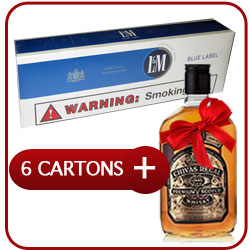 6 Cartons of L&M Box Blue Cigarettes + Chivas Regal 12 Y.O. Whiskey  50CL